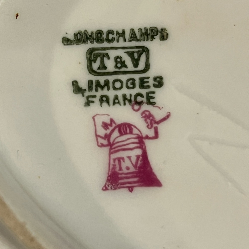 Antique T&V Limoges France Porcelain Gravy Boat Att’d Underplate Longchamps Rose - Picture 4 of 7
